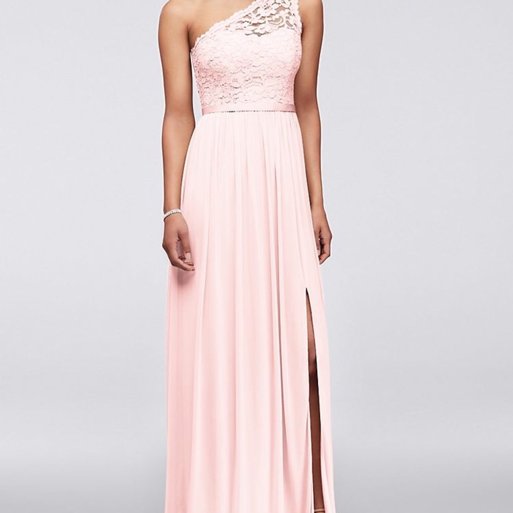 David’s Bridal Petal one shoulder lace formalgown